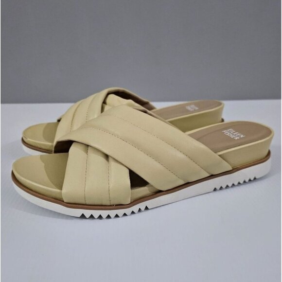 Eileen Fisher Shoes - Eileen Fisher Kye Slide Puffy Sandal Butter Yellow Nappa Leather Shoe Size 10